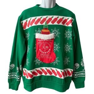 Huy Fong Rooster Sriracha Sauce Ugly Christmas Sweater with Pocket Sz Med  NWOT